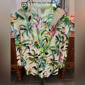 Chico’s Size 2 White with floral cardigan